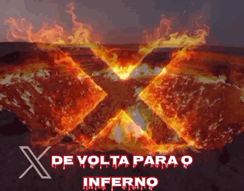 A Poster With An X And The Words De Volta Para O Inferno GIF