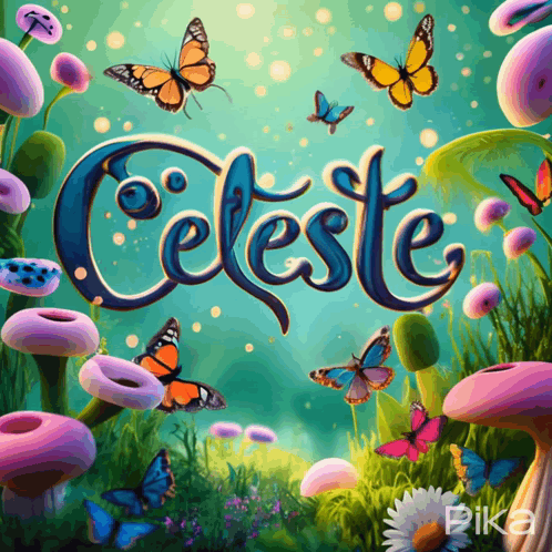 a poster with butterflies and the word celeste on it