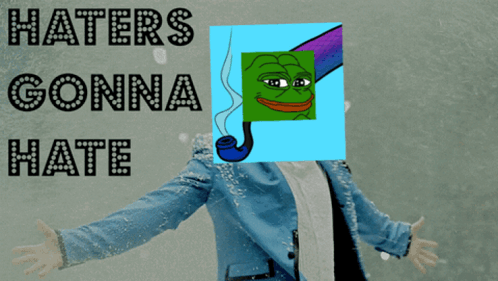 A Poster With Haters Gonna Hate And A Cartoon Of A Man Smoking A Pipe GIF
