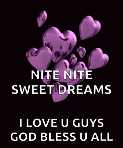 A Poster With Purple Hearts And The Words Nite Nite Sweet Dreams GIF