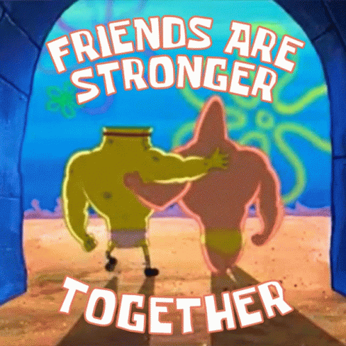 SpongeBob And Patrick Hugging With Friends Are Stronger Together GIF