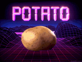 A Potato Is Sitting On A Grid With The Word Potato Above It GIF