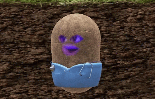 A Potato Wearing A Blue Shirt And Stethoscope Is In The Dirt GIF