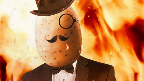 A Potato Wearing A Hat And Bow Tie With A Mustache GIF