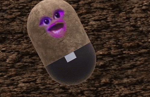 A Potato With A Purple Face And A White Belt GIF