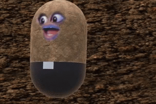 A Potato With A Surprised Face Is Wearing A Black Belt GIF