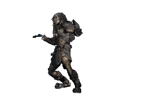 a predator is standing on a white background and pointing