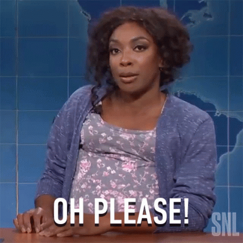 A Pregnant Woman Is Sitting At A Desk And Says Oh Please ! GIF