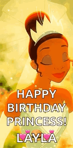 A Princess From The Princess And The Frog Is Wearing A Crown And Smiling With Her Eyes Closed . GIF