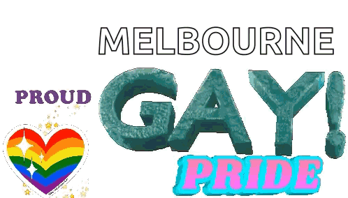 A Proud Melbourne Pride Poster With A Rainbow Heart GIF