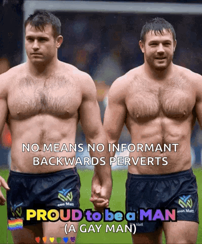 A Proud To Be A Man Advertisement With Two Men Holding Hands GIF