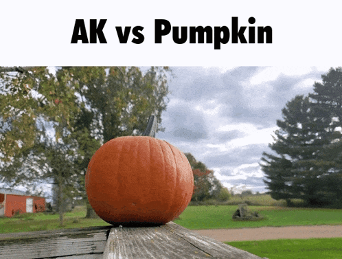 A Pumpkin Is Sitting On A Wooden Ledge With The Words Ak Vs Pumpkin Above It GIF