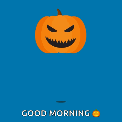 A Pumpkin With A Face On It And The Words Good Morning Below It GIF