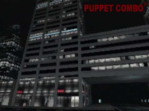 A Puppet Combo Advertisement Shows A Building At Night GIF
