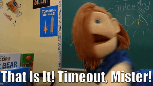 A Puppet With The Words That Is It Timeout Mister GIF