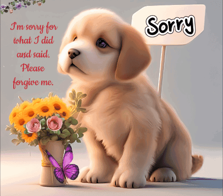 Puppy Holding Sorry Sign GIF