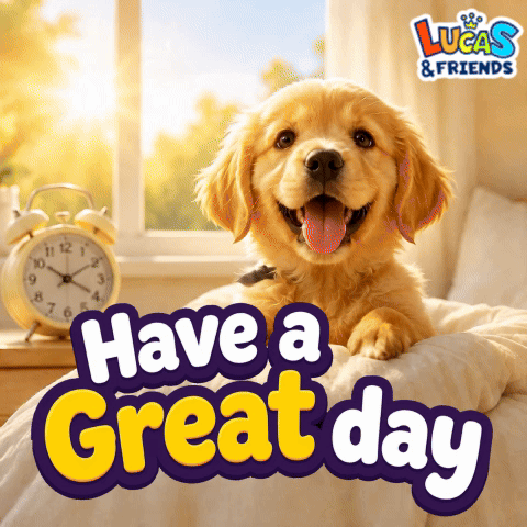 A Puppy Is Laying On A Bed With The Words Have A Great Day GIF