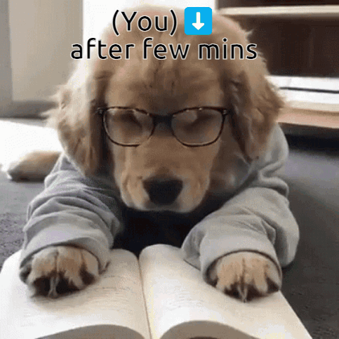 A Puppy Wearing Glasses And A Sweater Is Laying On The Floor Reading A Book GIF