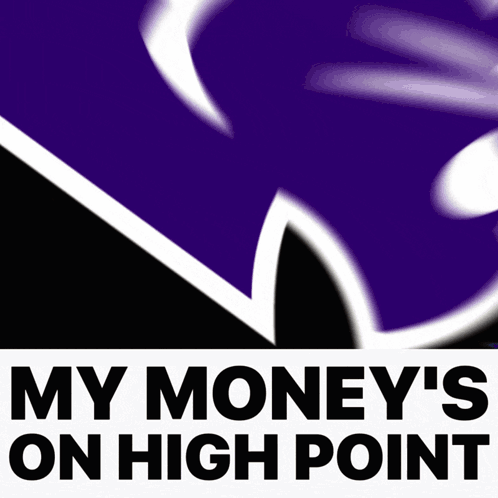 a purple and black logo with the words my money 's on high point below it