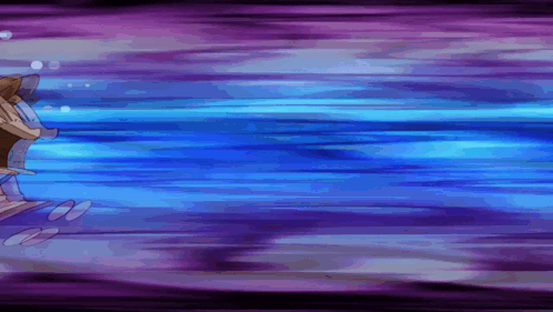 A Purple And Blue Background With A Cartoon Character In The Middle GIF