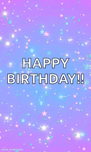 A Purple And Blue Background With Stars And The Words `` Happy Birthday '' GIF