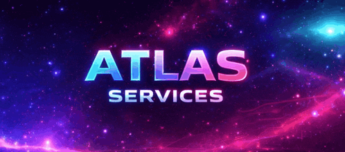a purple and blue background with the words atlas services on it