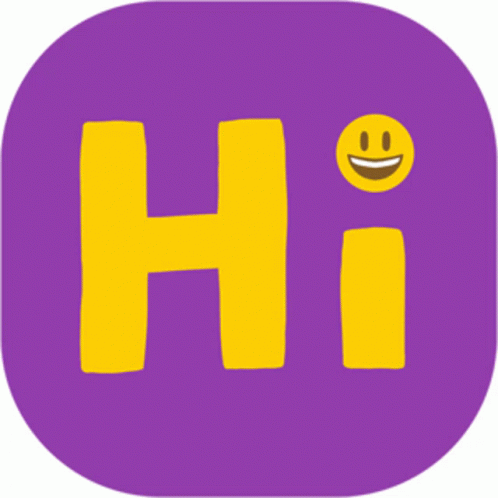 A Purple And Yellow Hi Sign With A Smiley Face GIF