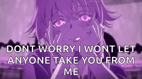 A Purple Anime Character With A Quote That Says " Dont Worry I Won T Let Anyone Take You From Me " GIF