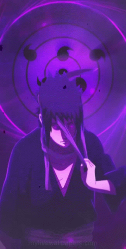 A Purple Anime Character With A Sword In His Hand GIF