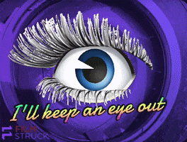 A Purple Background With A Blue Eye And The Words " I 'Ll Keep An Eye Out " Below It GIF