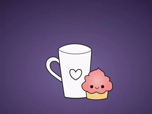 Purple Background Coffee Cup And Cupcake Good Morning GIF