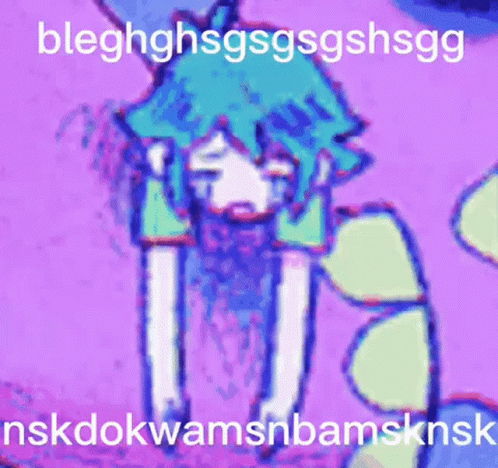 A Purple Background With A Drawing Of A Girl With Blue Hair And The Words Bleghghsgsgsgshsgg GIF