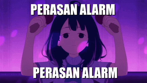 A Purple Background With A Girl And The Words Perasan Alarm GIF