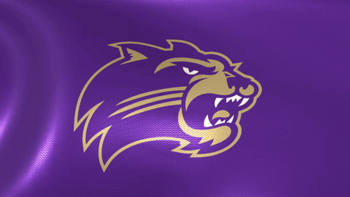 A Purple Background With A Gold Logo Of A Panther GIF