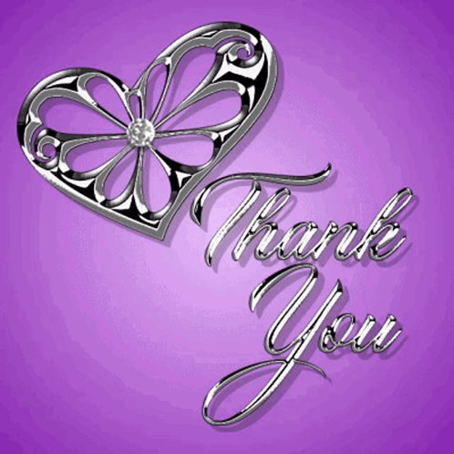 A Purple Background With A Heart And The Words Thank You On It GIF