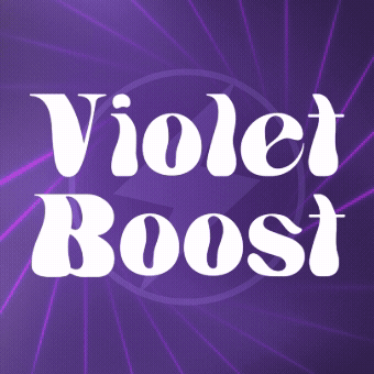 A Purple Background With A Lightning Bolt And The Words Violet Boost GIF
