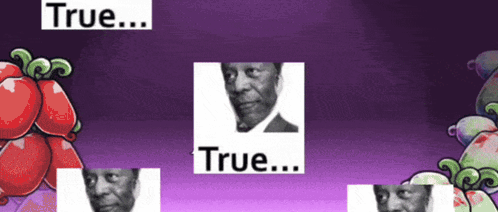 A Purple Background With A Picture Of A Man And The Words " True " GIF