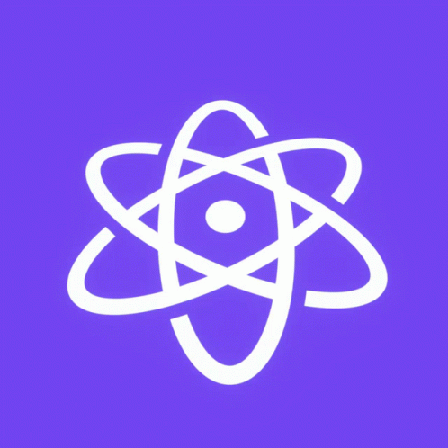 A Purple Background With A White Atom And Two Pieces Of Meat GIF
