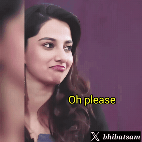 A Purple Background With A Woman And The Words Oh Please GIF