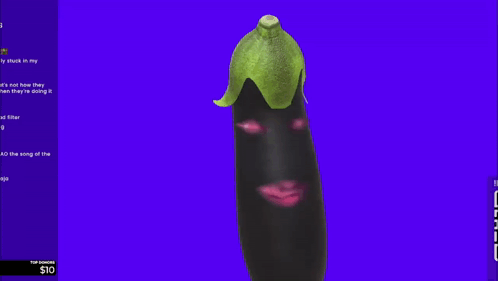 A Purple Background With An Eggplant With A Green Leaf On Top Of It GIF