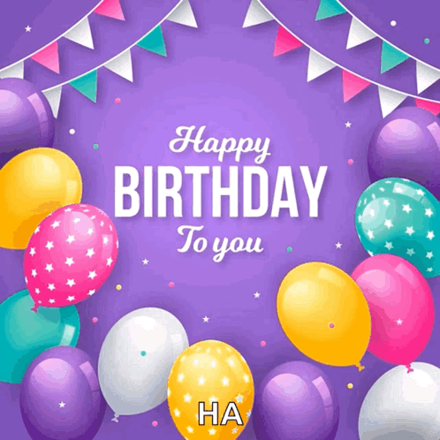 A Purple Background With Balloons And The Words Happy Birthday To You On It GIF