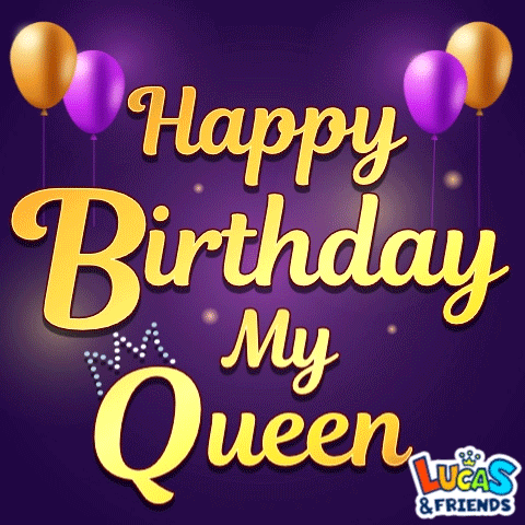 A Purple Background With Balloons That Says Happy Birthday My Queen GIF
