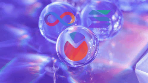 A Purple Background With Bubbles And A Circle With An Infinity Symbol In It GIF