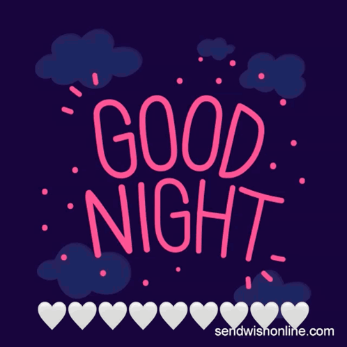 A Purple Background With Hearts And The Words Good Night On It GIF