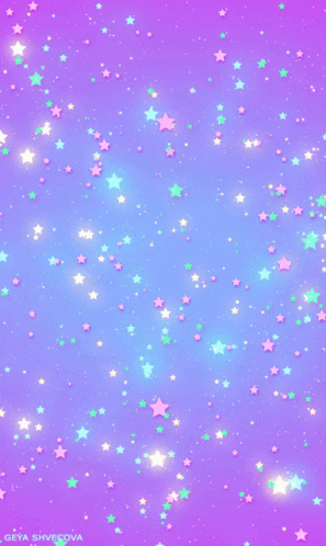 A Purple Background With Lots Of Stars And The Name Geya Shvecova GIF