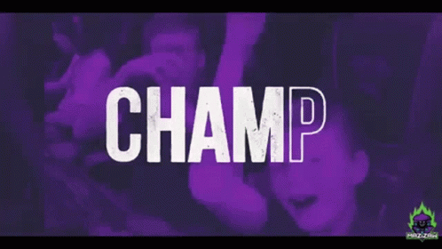 A Purple Background With The Word Champion Written In White Letters . GIF