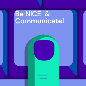 A Purple Background With The Words Be Nice And Communicate On It GIF