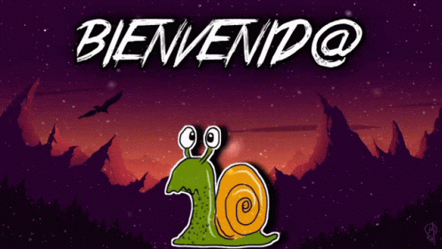 A Purple Background With The Words Bienvenido And A Snail GIF