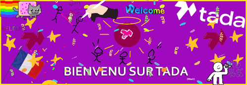 A Purple Background With The Words Bienvenu Surtada Written On It GIF