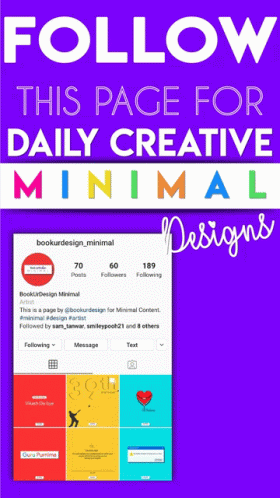 A Purple Background With The Words Follow This Page For Daily Creative Minimal Designs On It GIF